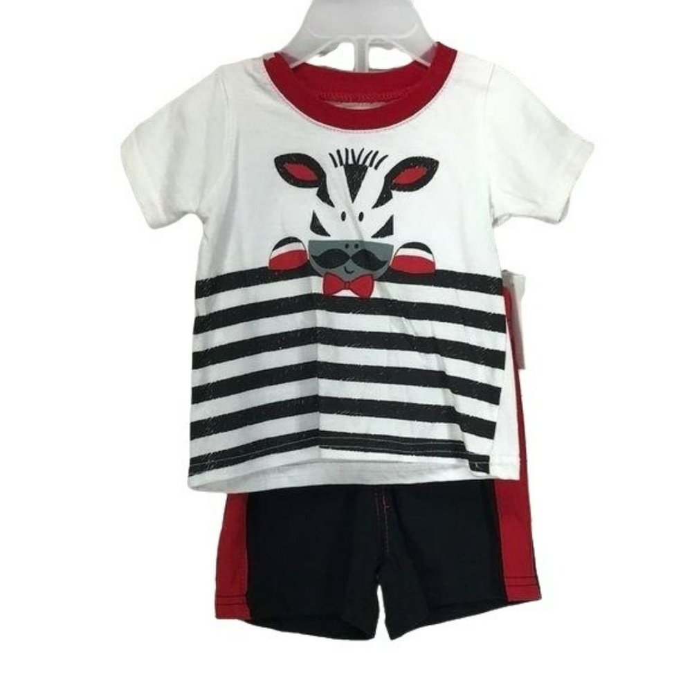 Quacker Jack Boy Safari‎ Red White Black Zebra Two piece Boys Set 6-9 Months